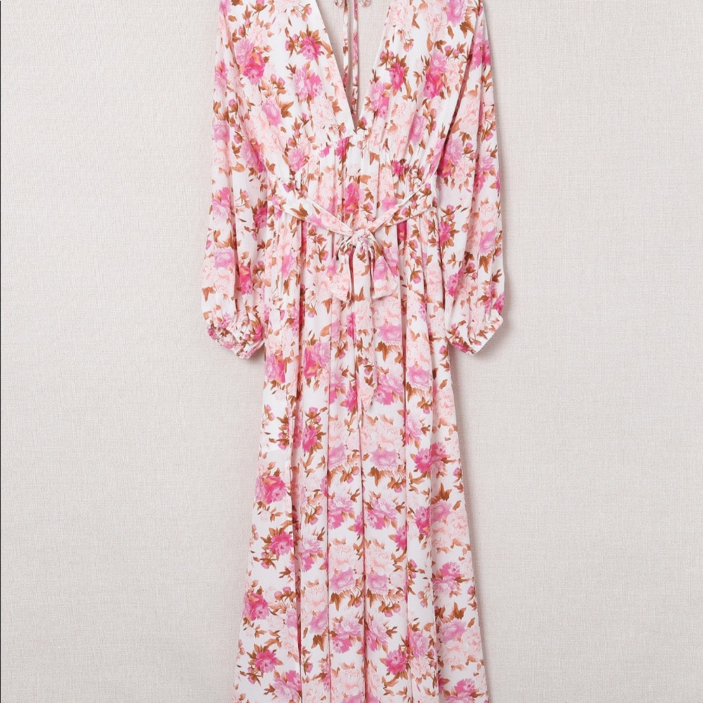 Floral Belted Empire Waist Maxi Dress